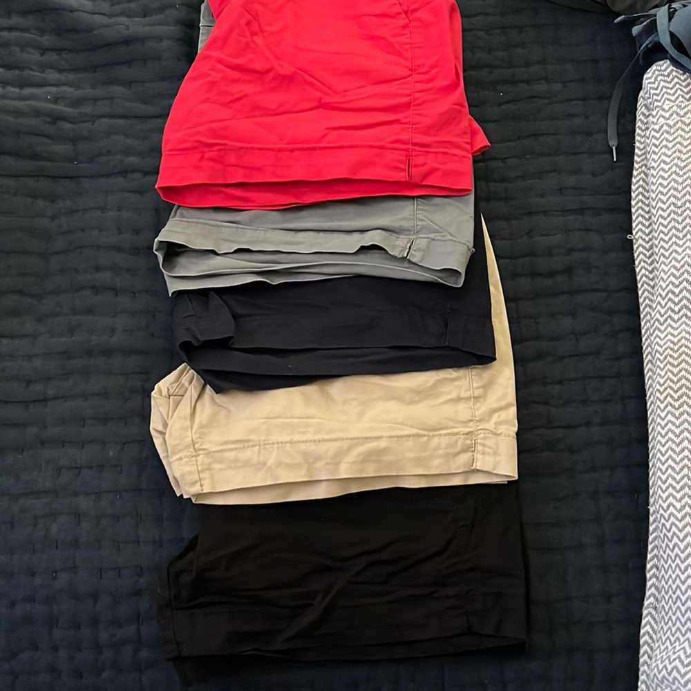 Old navy shorts . Red , grey, blue , Kahki, black